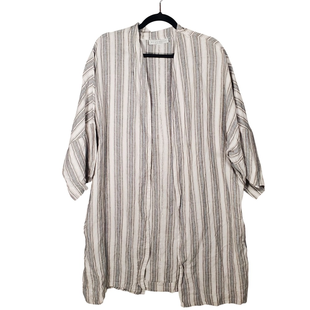 Bryn Walker 100% Linen Striped Open Front Kimono Duster Made USA Lagenlook